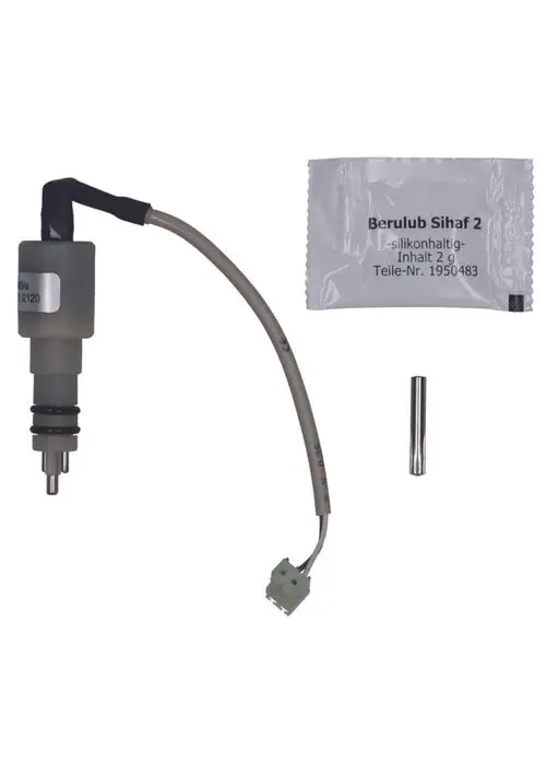 Judo Ersatzteilset, bestehend aus einem Leitwertsensor, einer silikongefüllten Packung und einem metallischen Teil.